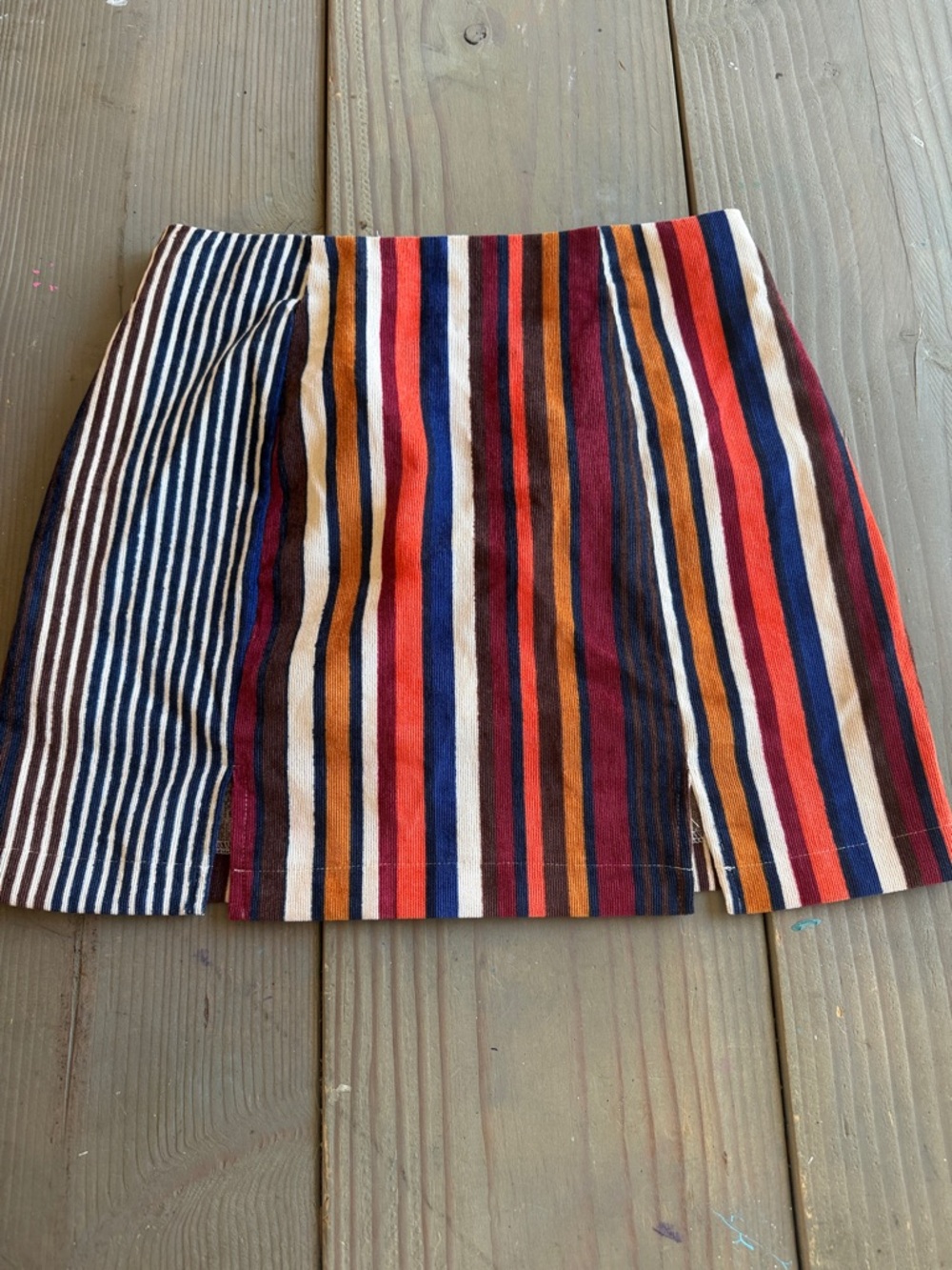 Altar'd State Multi-Stripe Mini Skirt in Red, Navy & Tan